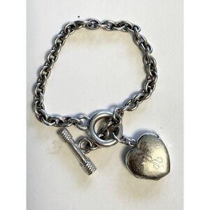 Sterling Silver 925 Heart Locket Toggle Bracelet Rolo Chain Monogram K 22grams